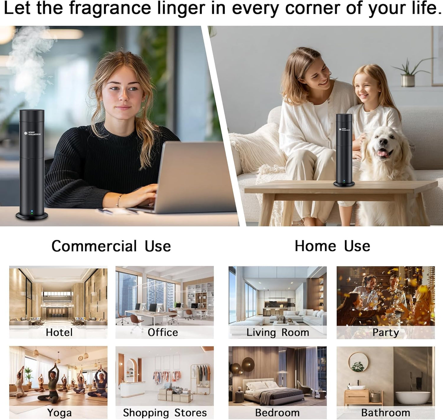 Diffuseur de parfum par nébulisation sans eau - Kit d'aromathérapie style hôtel avec 6 huiles essentielles
