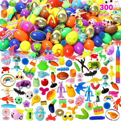 300 vorgefüllte Ostereier mit Spielzeug für Kinder – Süßigkeitenfreie Osterkorbfüller, Mengenrabatt für Ostereiersuche, Klassenzimmerpreise & Partygeschenke | Plastikfreie Geschenke