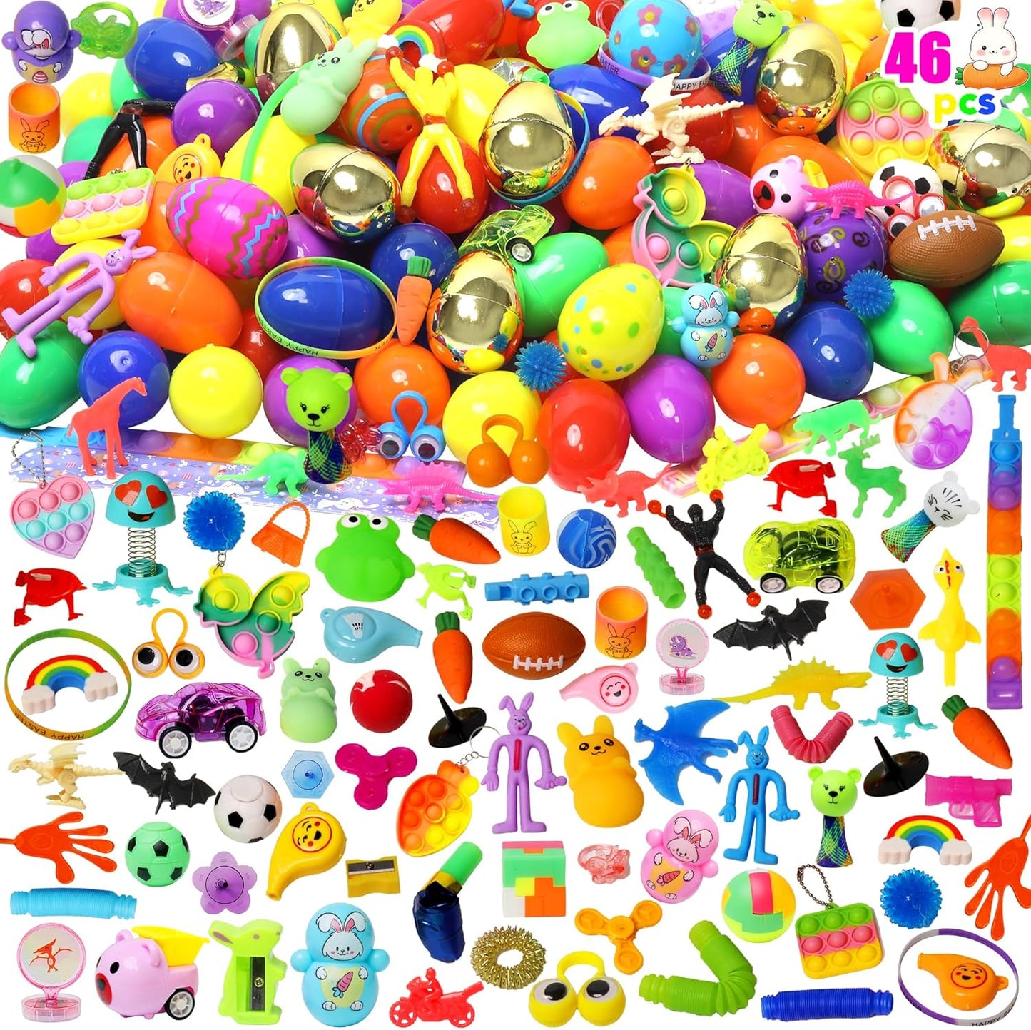 300 vorgefüllte Ostereier mit Spielzeug für Kinder – Süßigkeitenfreie Osterkorbfüller, Mengenrabatt für Ostereiersuche, Klassenzimmerpreise & Partygeschenke | Plastikfreie Geschenke