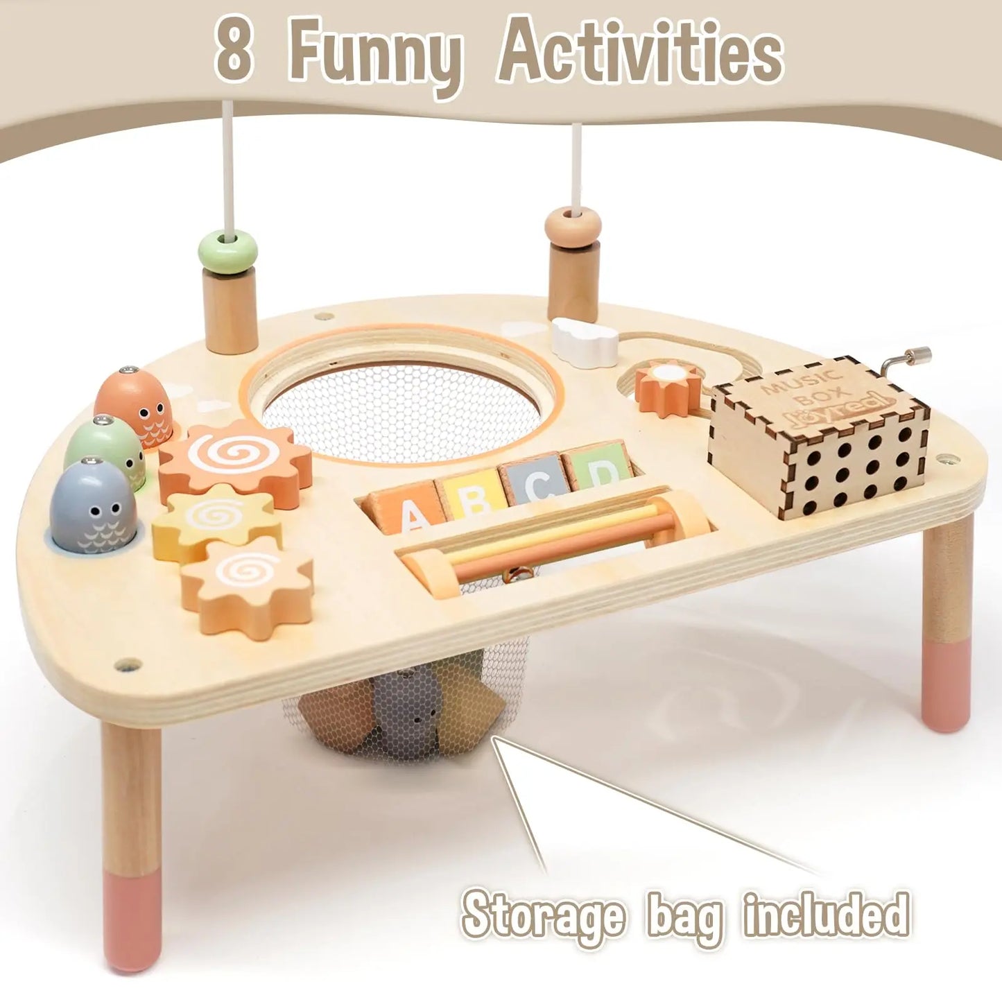 8-in-1 Montessori-Holz-Aktivitätstisch für Kleinkinder