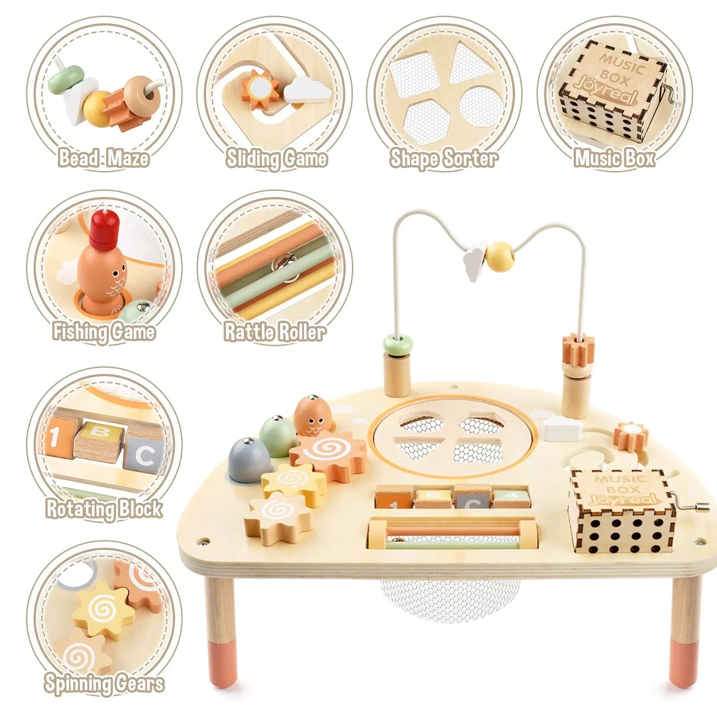8-in-1 Montessori-Holz-Aktivitätstisch für Kleinkinder