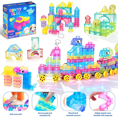 Blocs de construction souples en gelée - Jouet sensoriel et scientifique (STEM) compressible pour tout-petits 🧩✨