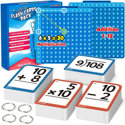 Torlam Mathe Lernkarten + Mathetafel, Mathe-Fidget-Spielzeug, Multiplikations-Lernkarten Einmaleins-Tabelle, POP Fidget-Tabelle, Mathe-Manipulationsmaterial Division, Addition, Subtraktion Spiele Spielzeug für Kinder, 1., 2., 3., 4., 5., 6. Klasse
