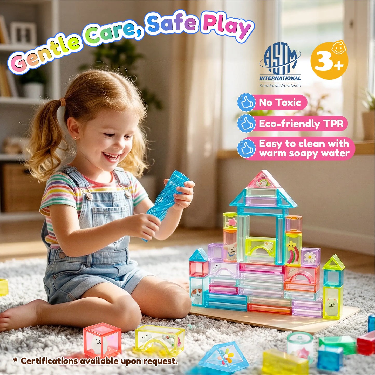 Blocs de construction souples en gelée - Jouet sensoriel et scientifique (STEM) compressible pour tout-petits 🧩✨